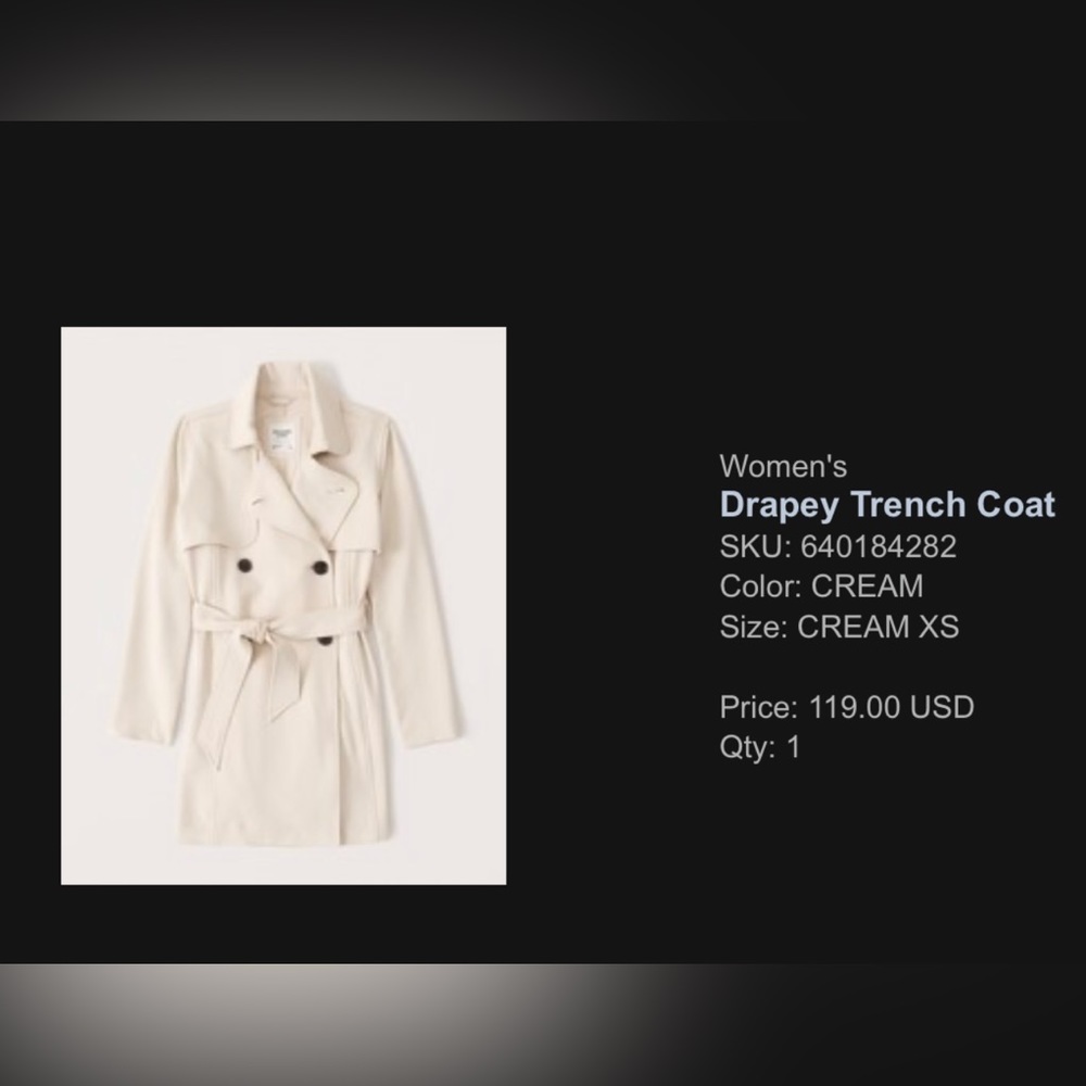 Abercrombie Drapey Trench Coat in cream x-small